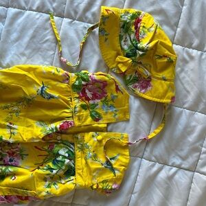 Floral Yellow Baby Dress with Bonnet